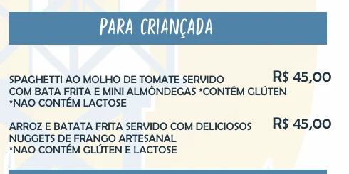 Trecho do cardápio oficial: Infantil